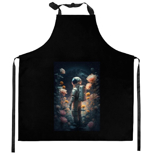 Astronaut Gazing at Stars Surreal Sci-Fi Universe Kitchen Aprons