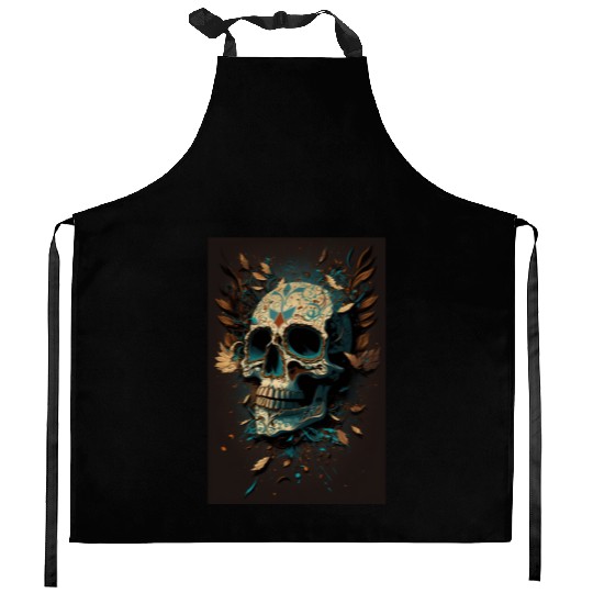 Skull Dia de los Muertos Halloween Tattoo Gift Kitchen Aprons