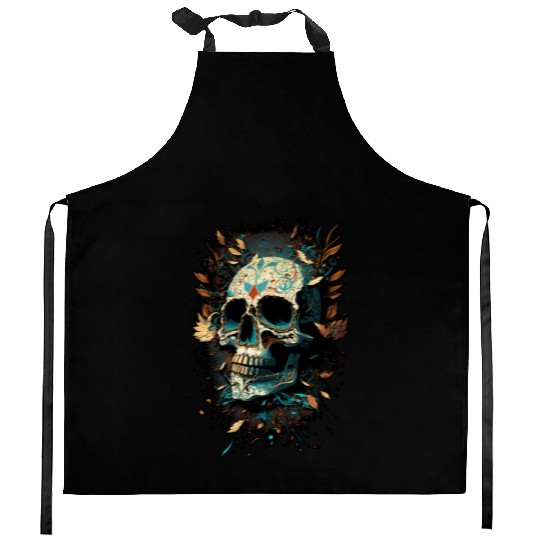 Skull Dia de los Muertos Halloween Tattoo Gift Kitchen Aprons