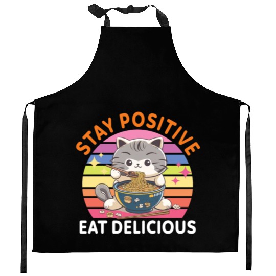 Stay positive Eat delicious Japanese Style Kitchen Aprons
