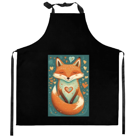 fox forest animals love heart nature animal kid Kitchen Aprons