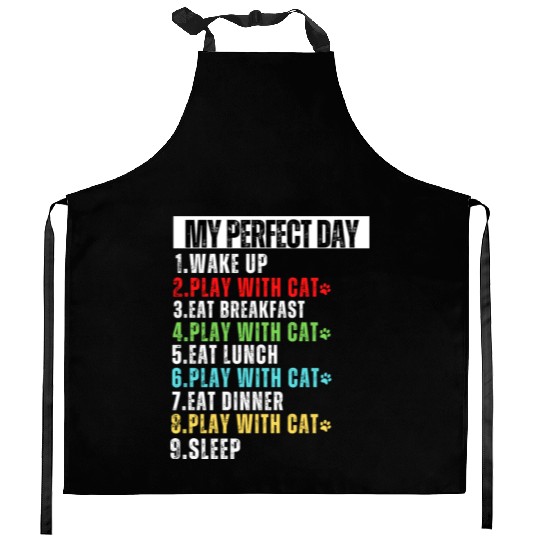 My Perfect Day Cat Mom Cat Dad Kitchen Aprons