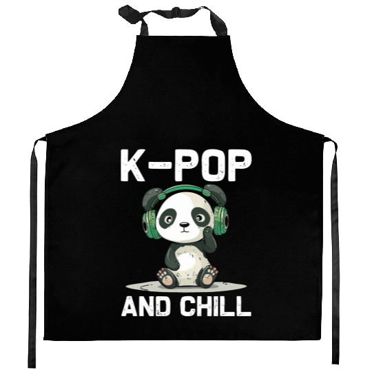 Kpop And Chill Panda Headphones Korean Music Lover Kitchen Aprons