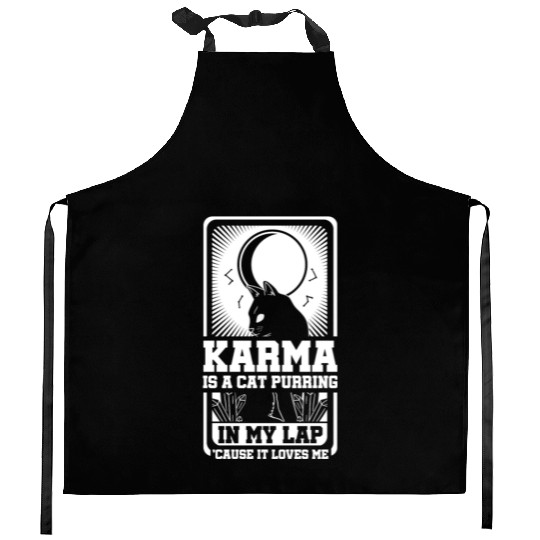 Karma is a Cat Purring in My Lap Moon Tarot Card Kitchen Aprons