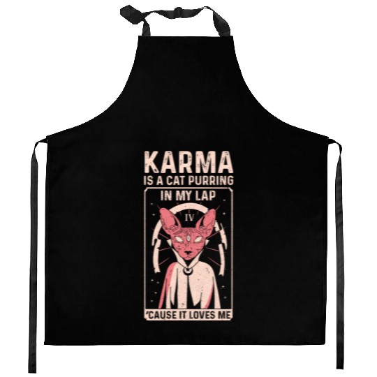 Karma is a Cat Purring in My Lap Tarot Card Kitchen Aprons