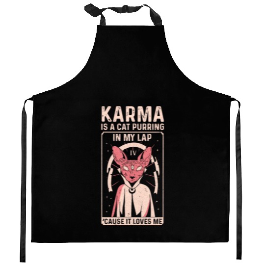 Karma is a Cat Purring in My Lap Tarot Card Kitchen Aprons