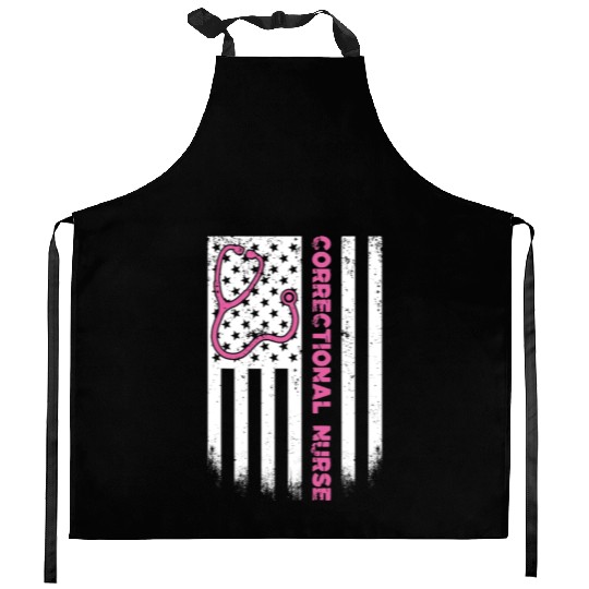 Correctional Nurse American flag US Stethoscope Kitchen Aprons