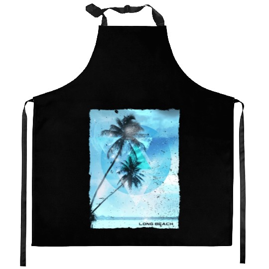 Artistic Long Beach California Palm Tree Vacation Kitchen Aprons