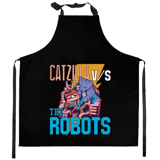 Catzilla Versus Robot Kitchen Aprons