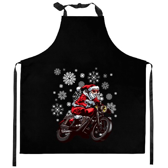 Santa Claus Biker Motorcycle Snowflakes Christmas Kitchen Aprons
