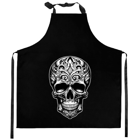 Skull Dia de los Muertos Halloween Tattoo Rose Kitchen Aprons