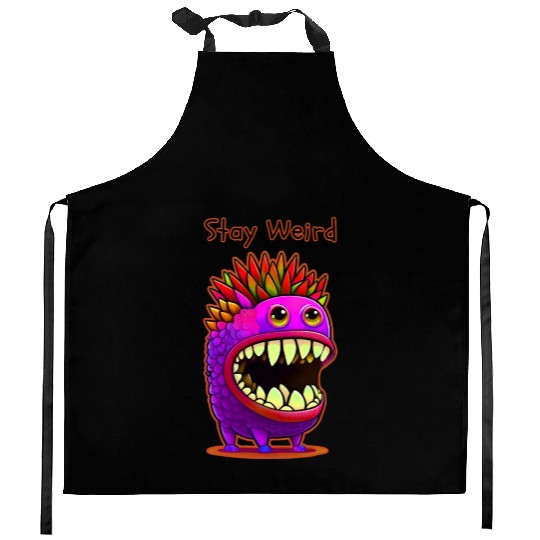 Stay Weird Monster Doodle Violet Kitchen Aprons