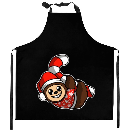 Merry Christmas Sloth Candy Cane Kitchen Aprons