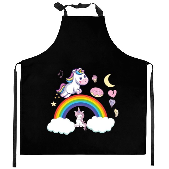 unicorn rainbow Kitchen Aprons