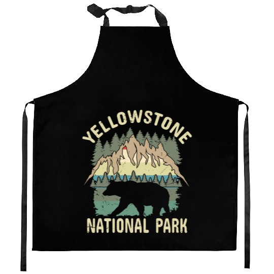 YStone National Park Vintage, american bison Kitchen Aprons