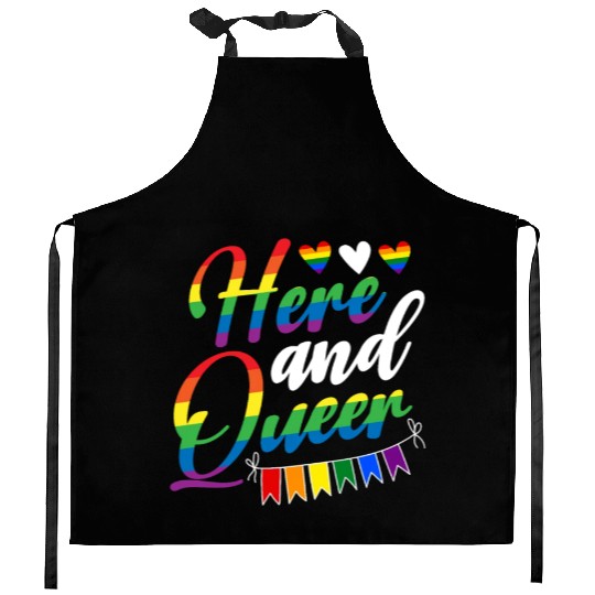 Here And Queer LGBTQ Community Rainbow Pride Month Kitchen Aprons