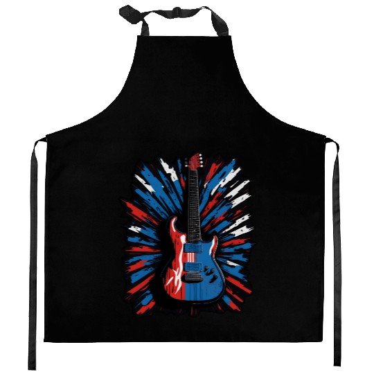 Electric guitar in Union Jack flag colors Kitchen Aprons