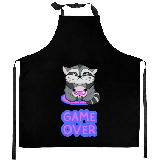 Game Over fat wicked raccoon playing on a console Kitchen Aprons
