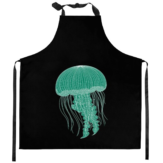 Sea life, Green Jellyfish Kitchen Aprons