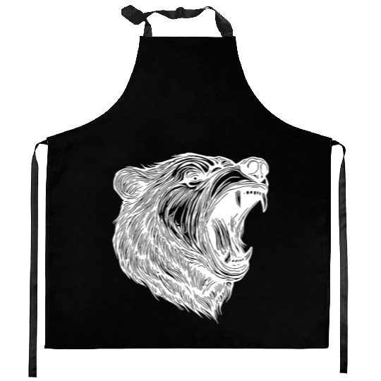 Wild Bear's Head With Sharp Teeth Kitchen Aprons