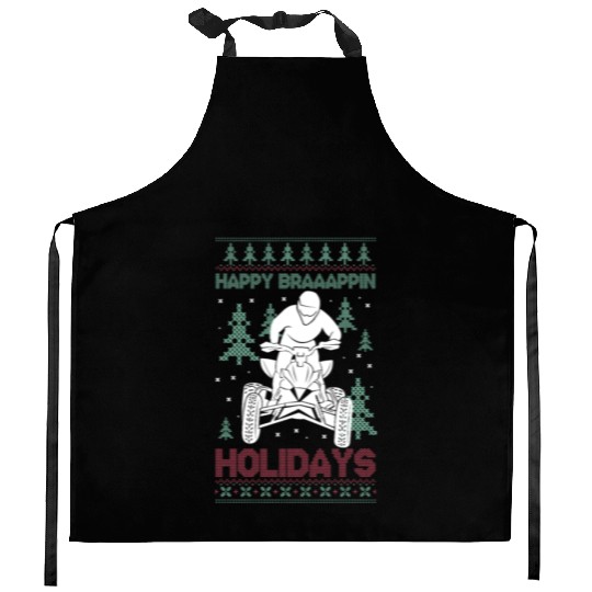 Happy Braaappin Holidays ATV Rider Christmas Kitchen Aprons