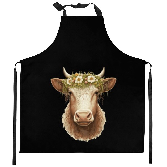 Flower Crown Cow Floral Farm Animal Pet Kitchen Aprons