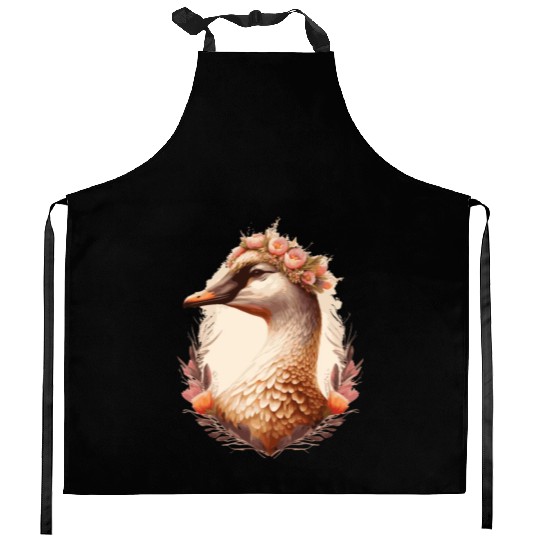 Flower Crown Goose Floral Farm Animal Pet Kitchen Aprons