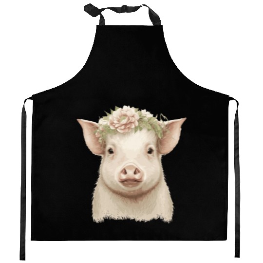 Piglet Flower Crown Pig Baby Floral Farm Animal Pe Kitchen Aprons