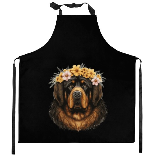 Tibetan Mastiff Flower Crown Floral Farm Animal Pe Kitchen Aprons