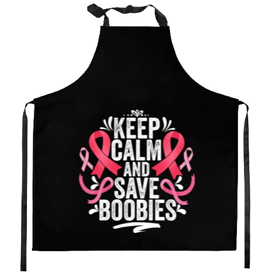 Pink Ribbon Keep Calm And Save Boobies Breast Kitchen Aprons