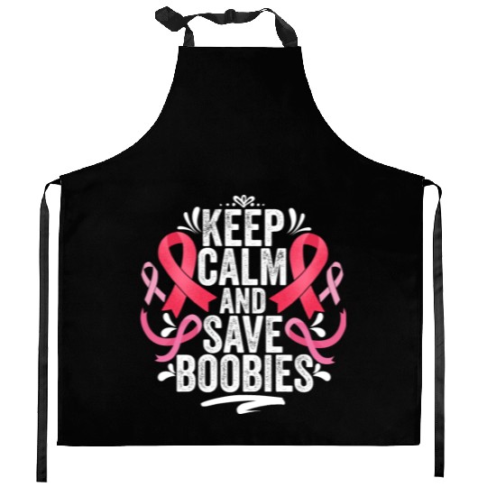Pink Ribbon Keep Calm And Save Boobies Breast Kitchen Aprons