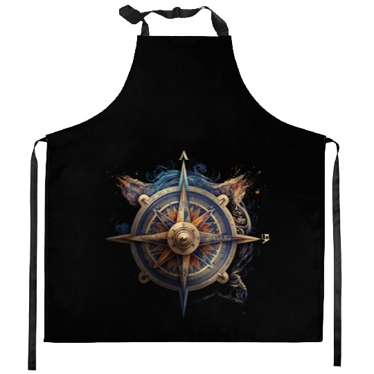 navy compass sailing Kitchen Aprons