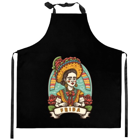 Frida Kahlo Floral Portrait Funny Cinco De Mayo Kitchen Aprons