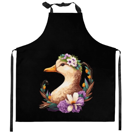 Flower Crown Duck Floral Farm Animal Pet Kitchen Aprons