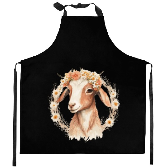 Baby Goat Flower Crown Floral Farm Animal Pet Kitchen Aprons