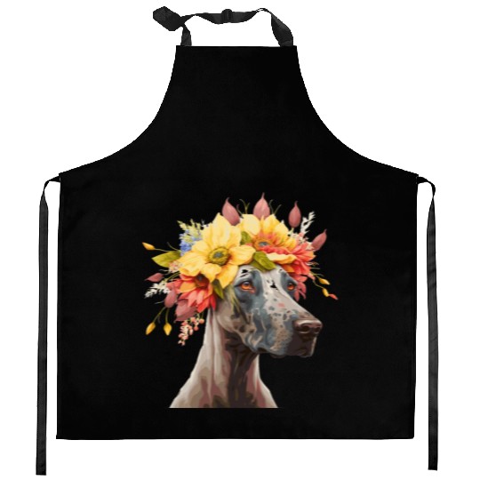 Cute Great Dane Flower Crown Pet Dog Breed Floral Kitchen Aprons