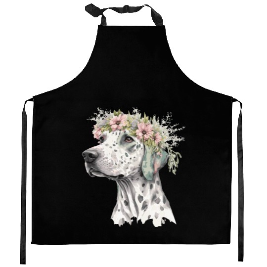 Cute Dalmatian Flower Crown Pet Dog Breed Floral P Kitchen Aprons