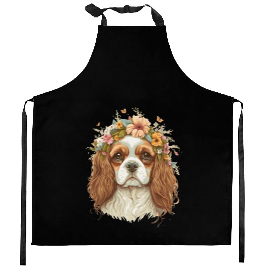 Cavalier King Charles Spaniel Flower Crown Dog Flo Kitchen Aprons