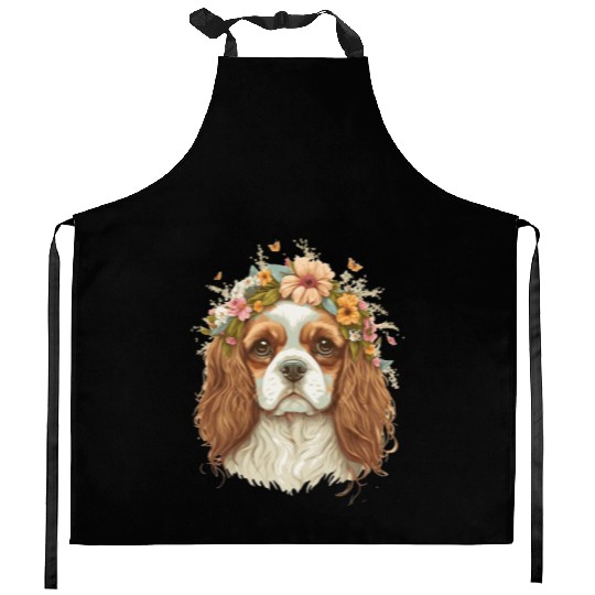 Cavalier King Charles Spaniel Flower Crown Dog Flo Kitchen Aprons