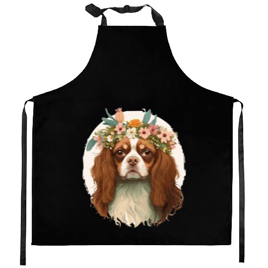 Cavalier King Charles Spaniel Flower Crown Pet Dog Kitchen Aprons