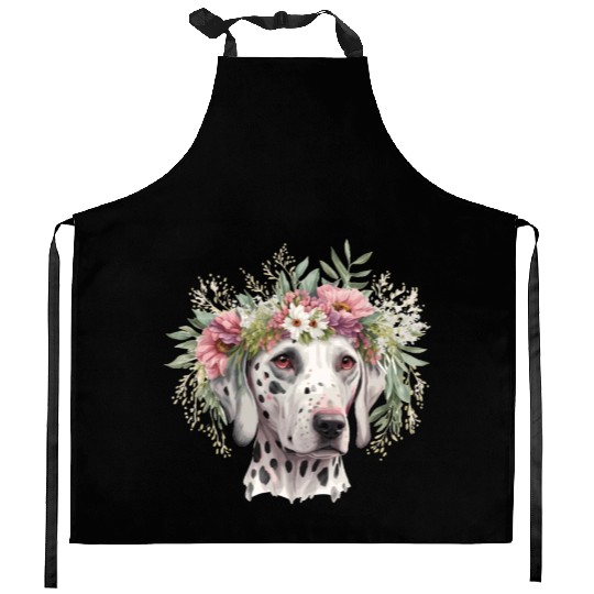 Cute Dalmatian Flower Crown Pet Dog Breed Puppy Kitchen Aprons