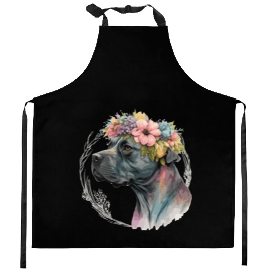 Cute Cane Corso Flower Crown Pet Dog Breed Puppy Kitchen Aprons