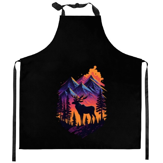 Moose in the Mountain Kitchen Aprons