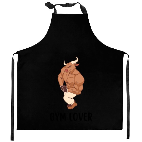 Brown Illustrated Bull Gym Lover Kitchen Aprons
