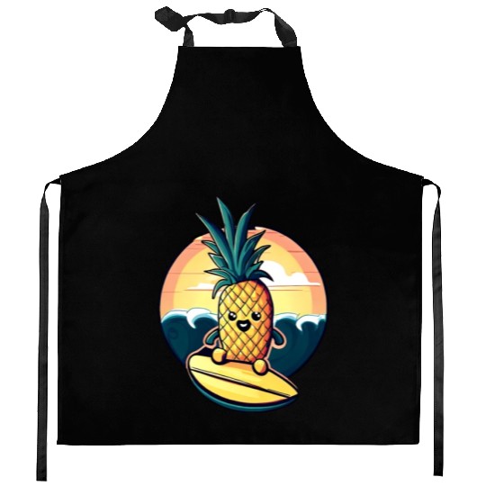 Kawaii pineapple on at sunset Kitchen Aprons