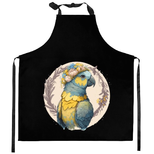 Yellow Blue Ara Macaw Flower Crown Parrot Parakeet Kitchen Aprons