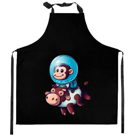 Monkey on Cow Rocket Schuttle Astronaut Cosmonaut Kitchen Aprons