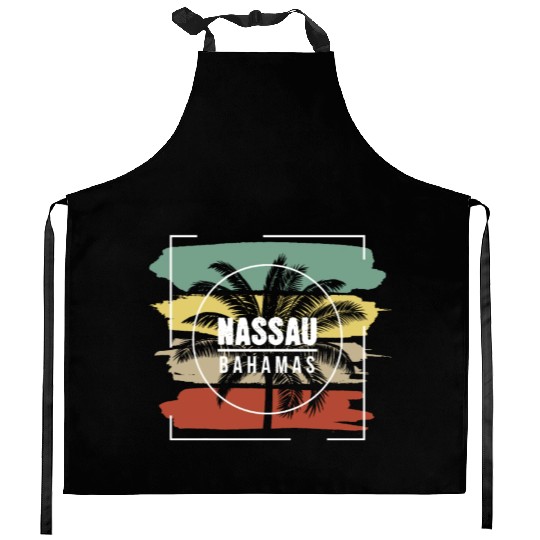 Nassau Bahamas Artistic Palm Tree Retro Kitchen Aprons