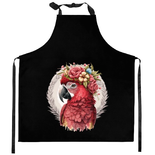 Scarlet Macaw Parrot Watercolor Bird Flower Crown Kitchen Aprons