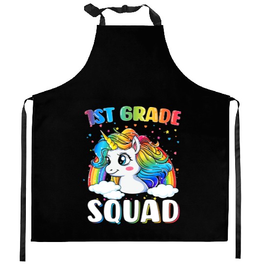 1st Grade Squad Unicorn Rainbow Back To School Kitchen Aprons